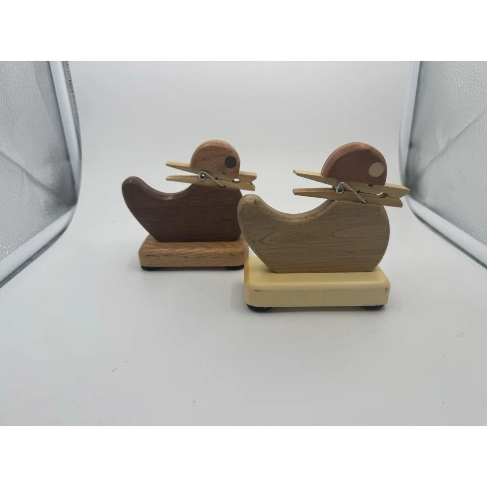 Wooden Duck Recipe Letters Note Card Holder Clothespin Bird Folk Art Qty Of 2